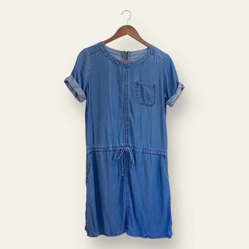 Caslon Chambray Dress Tencel Boho Blue Zips‎ Up Back Small